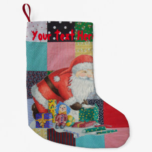 pattered squares of vintage colorful patchwork small christmas stocking