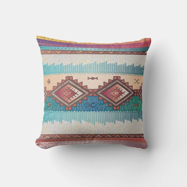Patterend Navajo Blues, Teal, Spice Throw Pillow (Front)