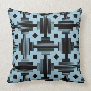 Pattern 061214 - Black with Light Blue 9dc6d8 Throw Pillow