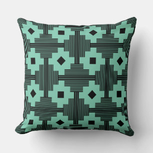 Pattern 061214 - Black with Light Green 7dcfb6 Throw Pillow