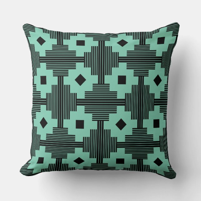 Pattern 061214 - Black with Light Green 7dcfb6 Throw Pillow (Front)
