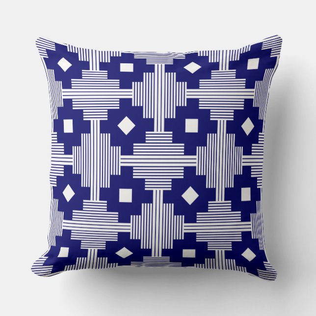 Pattern 061214 - Deep Navy with White Throw Pillow (Front)