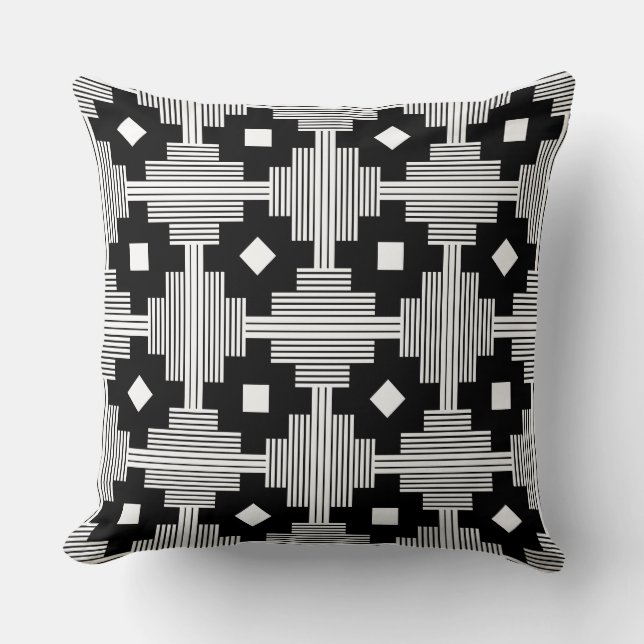 Pattern 061214 - White with Black Throw Pillow (Front)