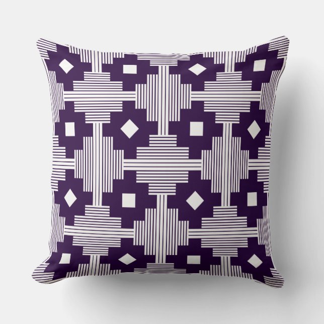 Pattern 061214 - White with Deep Purple 25003a Throw Pillow (Front)