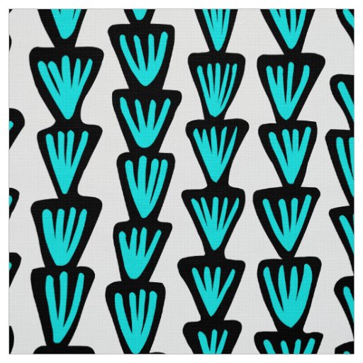 Pattern 070515 - Black and Aqua Blue on White Fabric