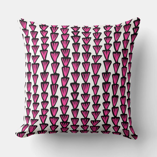 Pattern 070515 - Black and Hot Pink on White Throw Pillow (Front)