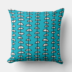 Pattern 080515- Black and White on Aqua Blue Throw Pillow