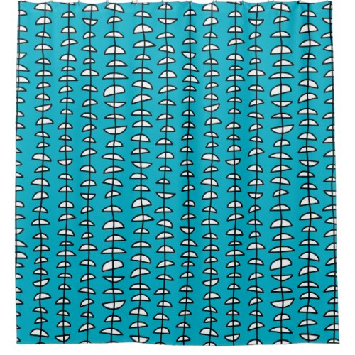 Pattern 080515_ Black and White on Blue 00b2ca Shower Curtain