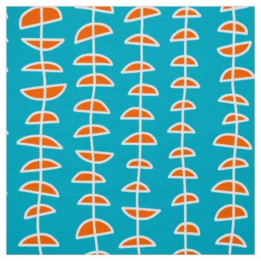 Pattern 080515 - White and Orange on Aqua Blue Fabric