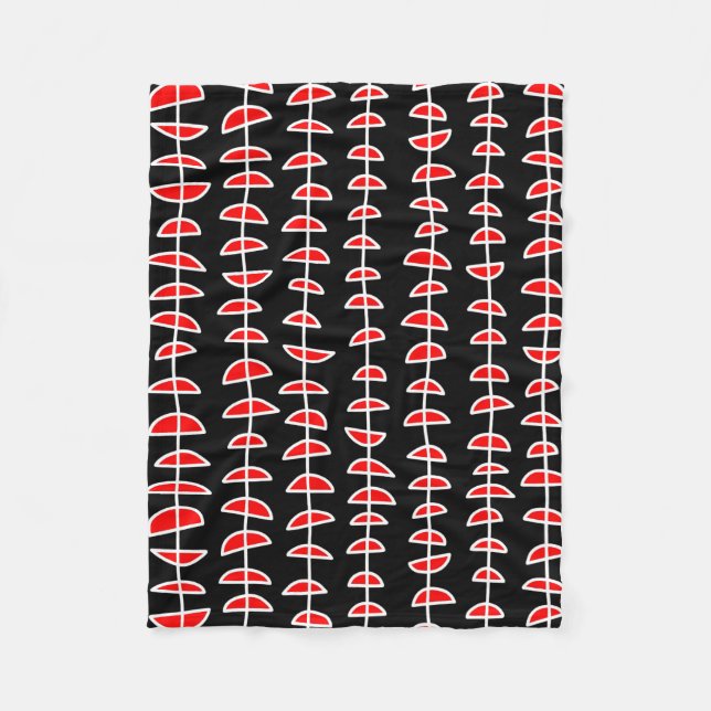 Pattern 080515- White and Red on Black Fleece Blanket (Front)