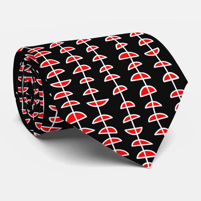Pattern 080515- White and Red on Black Neck Tie (Rolled)