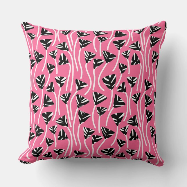 Pattern 210121 -   Black, White and Deep Pink Throw Pillow (Front)