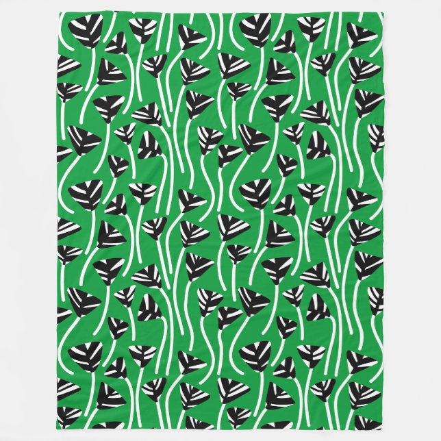 Pattern 210121 -  Black, White and Grass Green Fleece Blanket (Front)