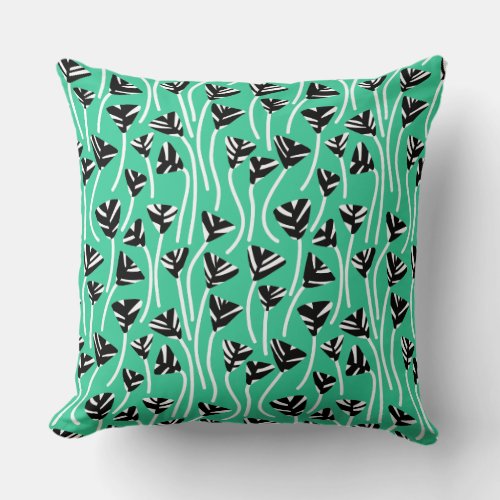 Pattern 210121 _  Black White and Sea Green Throw Pillow