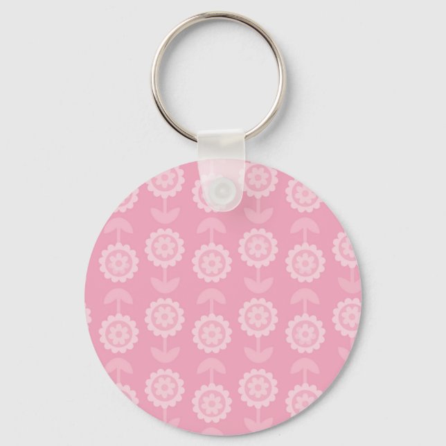 Pattern Abstract Art Pink Floral Flowers Keychain (Front)