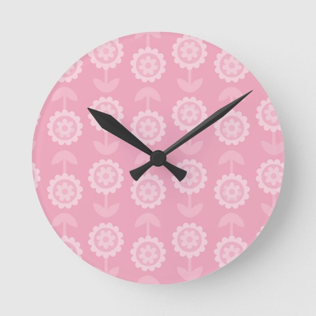 Pattern Abstract Art Pink Floral Flowers Round Clock (Front)