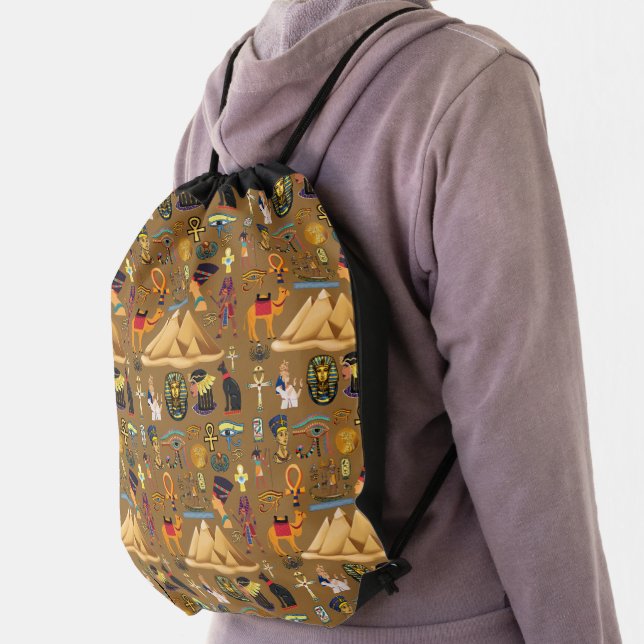 Pattern Ancient Egyptian Hieroglyphic Symbol  Drawstring Bag (Insitu)