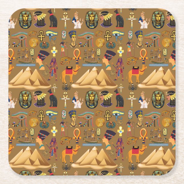 Pattern Ancient Egyptian Hieroglyphic Symbol  Square Paper Coaster (Front)