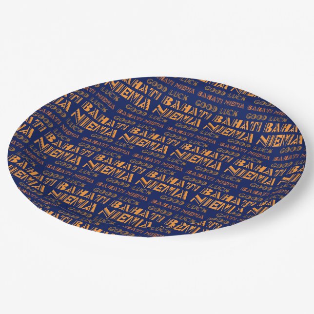 Pattern Bahati Niema, Good Luck in Swahili Paper P Paper Plates (Angled)