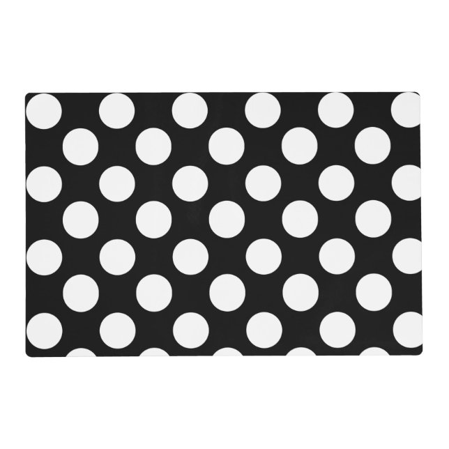 Pattern Big White Polka Dots on Black Placemat (Front)