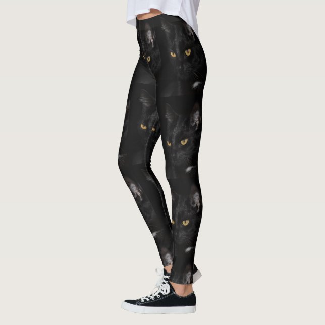 Pattern Black Cat Eyes Funny Halloween Leggings (Left)
