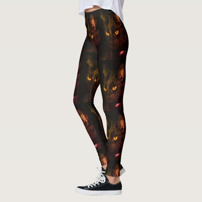 Pattern Black Cat Eyes Funny Halloween Leggings (Left)