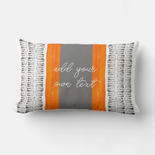 pattern black white and orange boho add text lumbar pillow