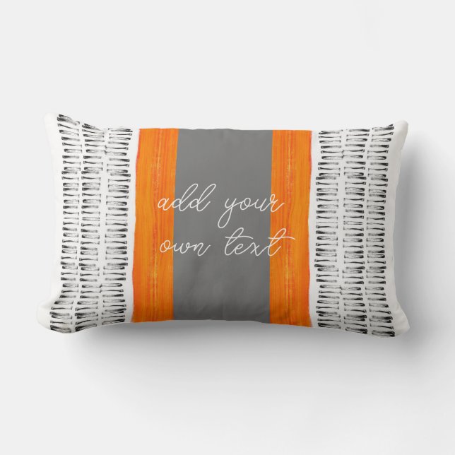  pattern black white and orange boho add  text   lumbar pillow (Front)
