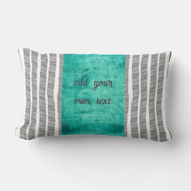  pattern black white and turquoise boho add text lumbar pillow (Front)