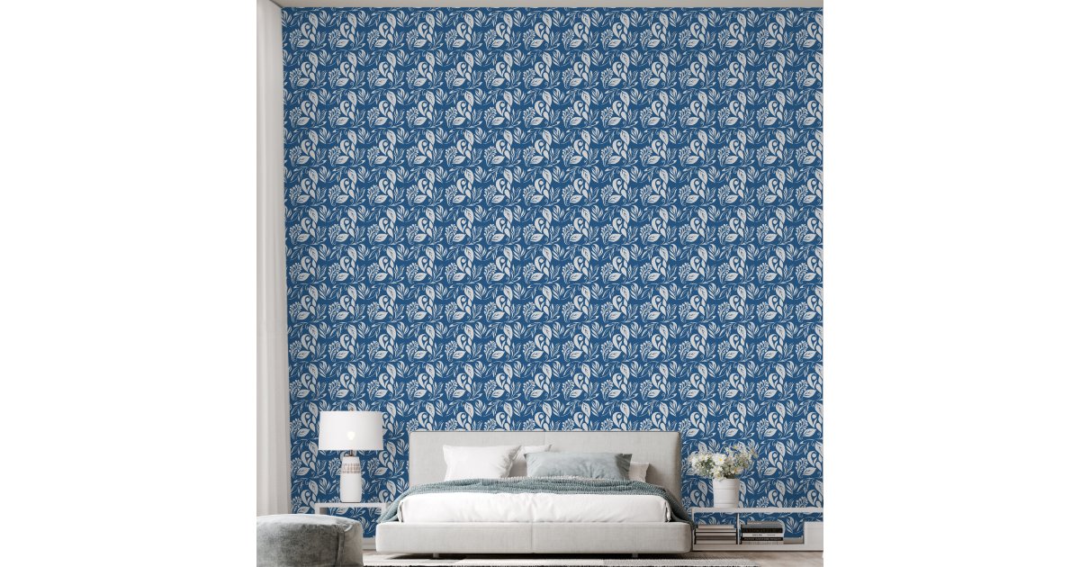 Pattern Blue and White Bedroom Wallpaper Zazzle