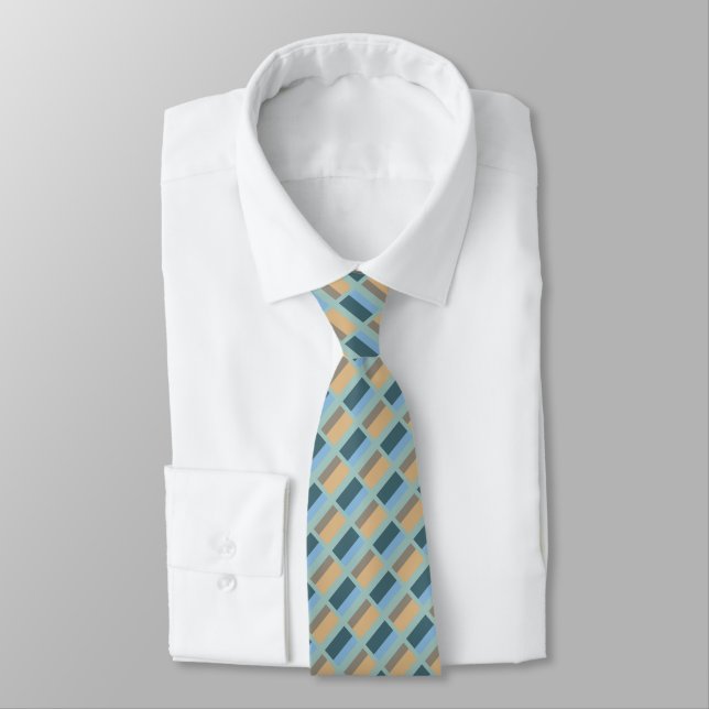 Pattern - Blue Brown Sand Beige Turquoise Neck Tie (Tied)