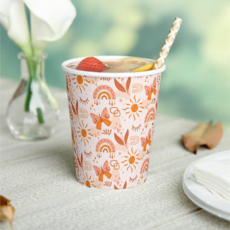 Pattern Boho Bohemian Sunshine Butterflies Paper Cups