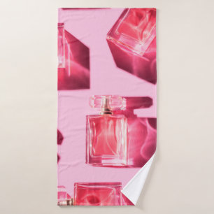 Pattern bottles of woman perfume bath towel