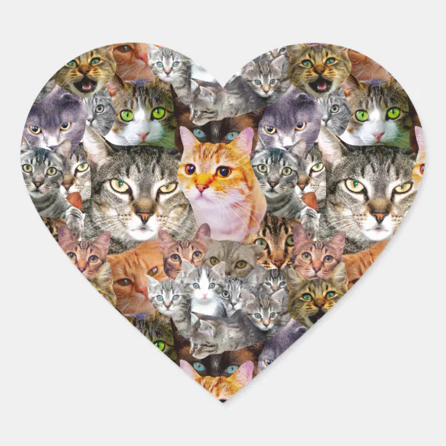 Pattern Cats Heart Sticker | Zazzle