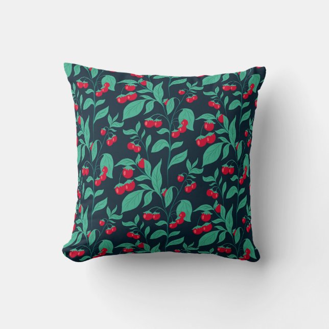Pattern cherry tomatoes on the bushes  throw pillow (Front)