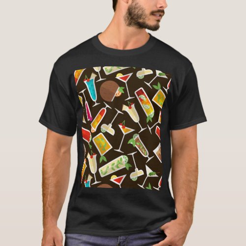 Pattern cocktail and long drink cocktail bar T_Shirt