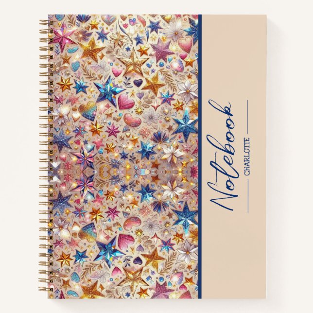 Pattern Colorful Shiny Stars Spiral Notebook (Front)