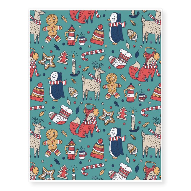 Pattern comic hand drawn Christmas gifts Temporary Tattoos (Front)