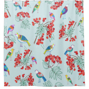 pattern consisting of birds and berries shower curtain