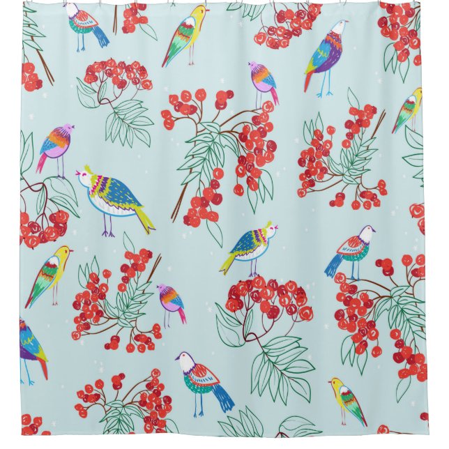 pattern consisting of birds and berries shower curtain (Front)