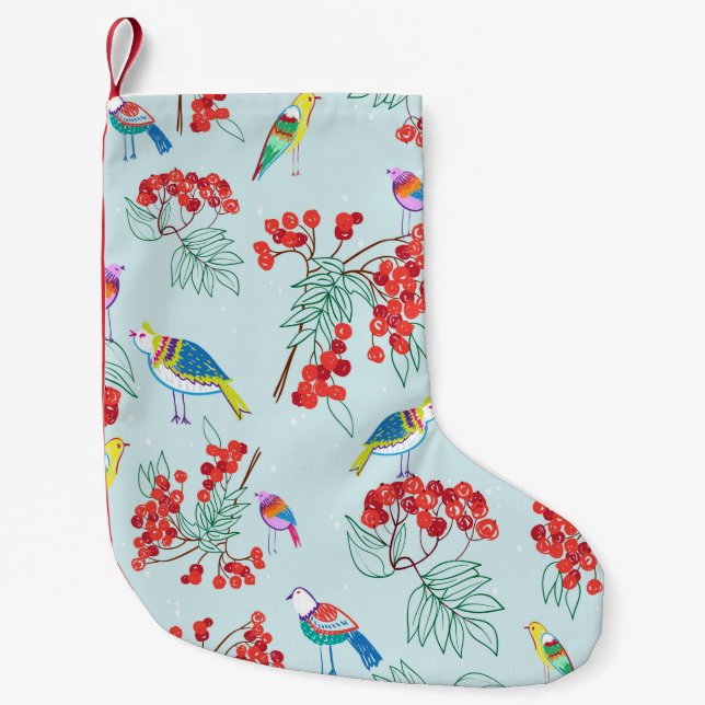 pattern consisting of birds and berries small christmas stocking (Front)