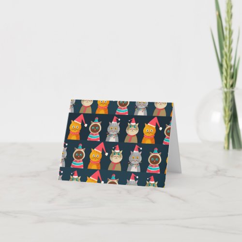 Pattern cute cat Christmas Meow Christmas Thank You Card