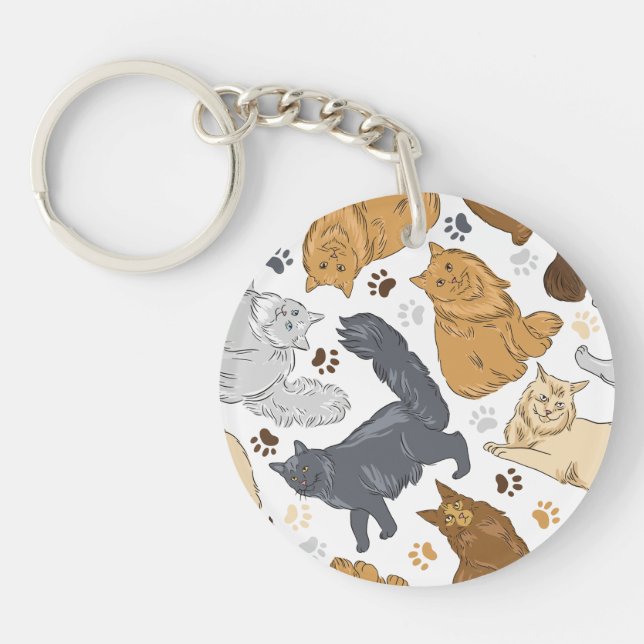 Pattern cute cat house cat, Maine Coon Keychain (Front)