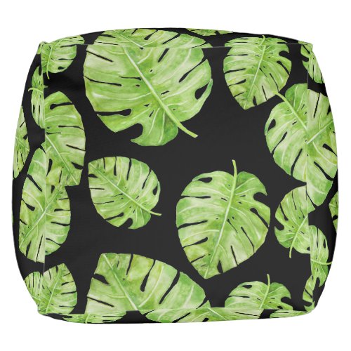 Pattern Cute Chic Banana Leaf Green Black Pouf