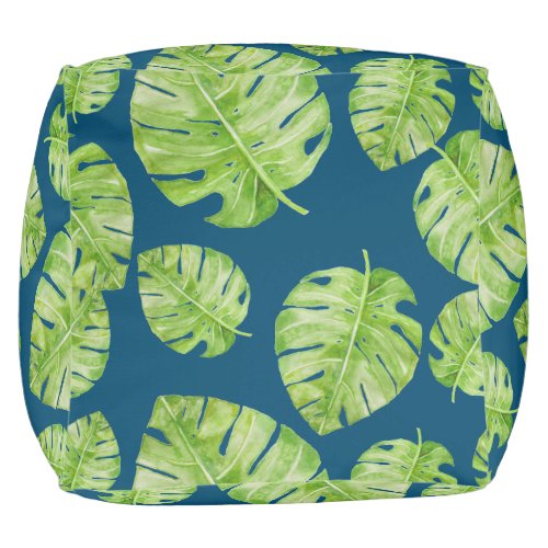 Pattern Cute Chic Banana Leaf Green Blue Pouf