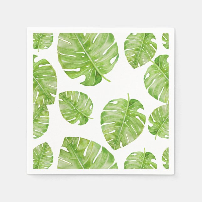 Pattern Cute Chic Banana Leaf Green White Napkins (Front)
