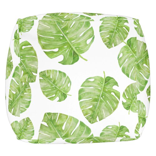 Pattern Cute Chic Banana Leaf Green White Pouf