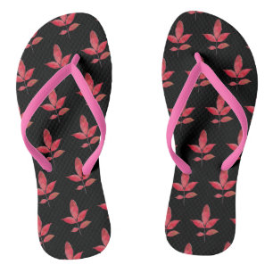 Pattern Cute Chic Leaf Colorful Black Red Flip Flops