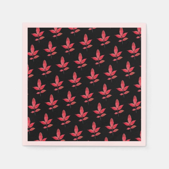 Pattern Cute Chic Leaf Colorful Black Red Napkins (Front)