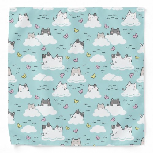 Pattern Cute Kawaii Cats clouds butterflies Bandana